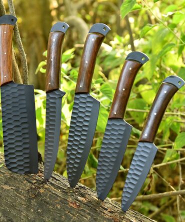 Handmade Chef Knife Set Of 5 PCS With wood Handle Kitchen Knife Black Coated
