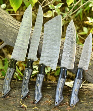 Handmade Damascus Chef Knife Set Of 5 PCS With Pakka wood Handle Kitchen Knife