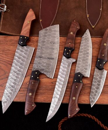 Handmade Damascus Steel Chef Knife Set Of 5 PCS With Rosewood Handle Kitchen Knife