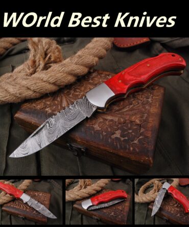 Handmade Damascus Pocket Knife With Pakka Wood Handle Birthday Gift Folding Knife Groomsmen Anniversary Gift Boyfriend Fathers day Gif
