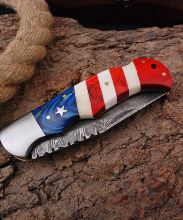 Handmade Damascus Pocket Knife With Texas Flag Handle Birthday Gift Folding Knife Groomsmen Anniversary Gift