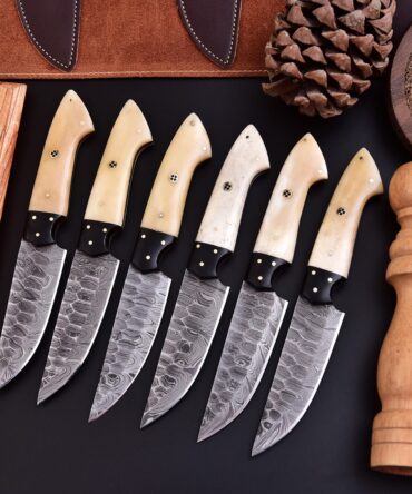 Handmade Damascus Steel 6-Piece Steak Knife Set with Camel Bone Handle
