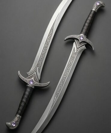 Hand-Cleft Elven Royal Scimitar – Ornate Fantasy Curved Blade with Amethyst Accents