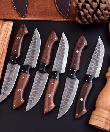 Handmade Damascus Steel 6-Piece Steak Knife Set with Rosewood Handle